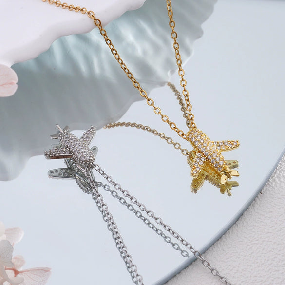 Necklace Copper Electroplating Light Luxury Small Plane Pendant For Women