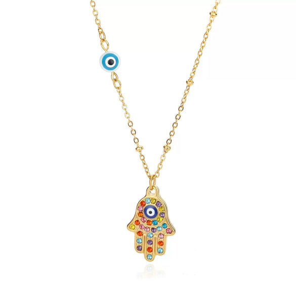 Necklace Copper Geometric Devil's Eye Gold Inlaid
