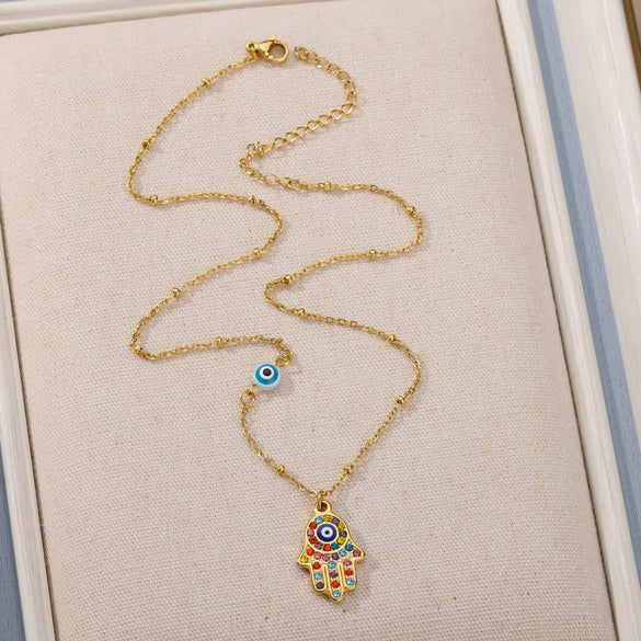 Necklace Copper Geometric Devil's Eye Gold Inlaid