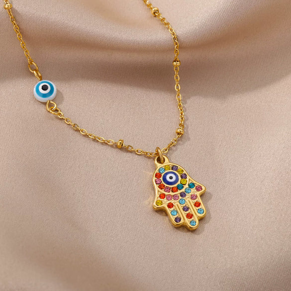 Necklace Copper Geometric Devil's Eye Gold Inlaid