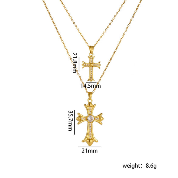 Necklace Copper Geometric Double Cross Pendant Mixed Gem Inlay Electroplating For Women