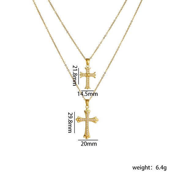 Necklace Copper Geometric Double Cross Pendant Mixed Gem Inlay Electroplating For Women