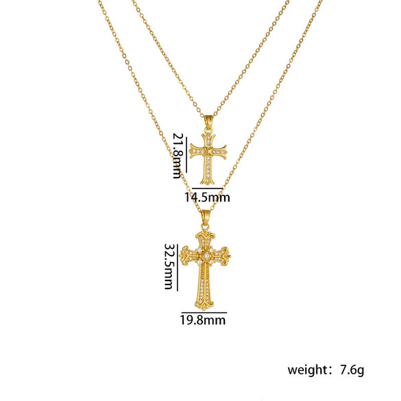 Necklace Copper Geometric Double Cross Pendant Mixed Gem Inlay Electroplating For Women