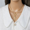 Necklace Copper Geometric Double Cross Pendant Mixed Gem Inlay Electroplating For Women