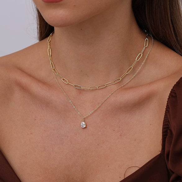 Necklace Copper Geometric Electroplating Women's Light Luxury Minimalist Stacked Multi Layer Water Drop Clavicle Chain