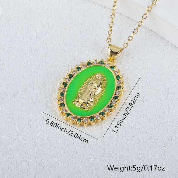 Necklace Copper Geometric Micro Inlay Gold Plated Pendant Lip Chain