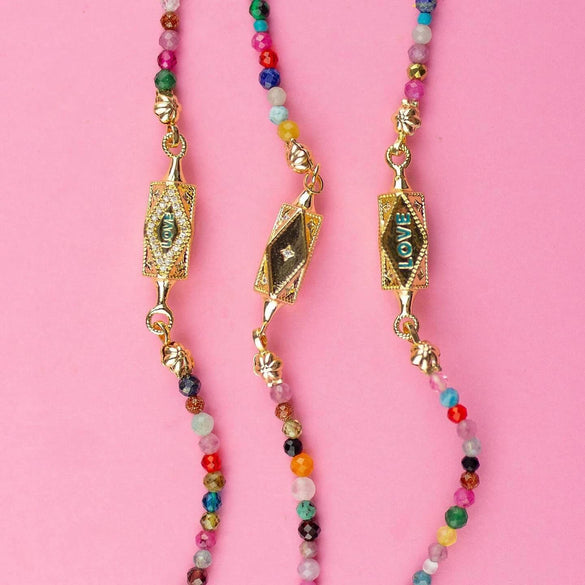 Necklace Copper Geometric Rhombus Electroplating Colorful Beads Diamondencrusted Tarot Cards Fashion