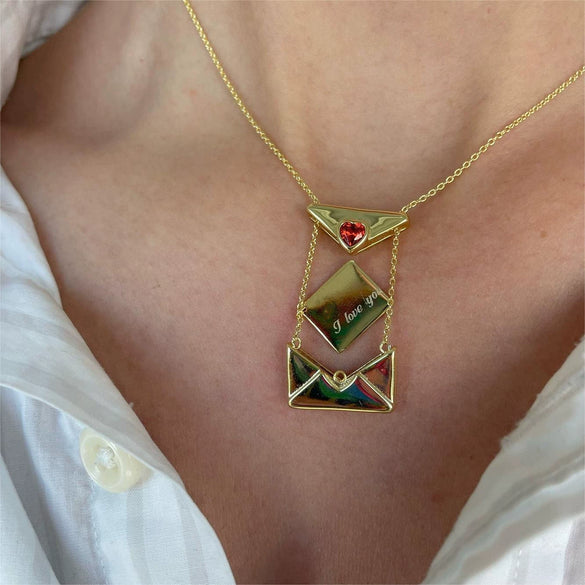 Necklace Copper Geometric Style Ochain Electroplating Love Envelope Box With I Love You Motto