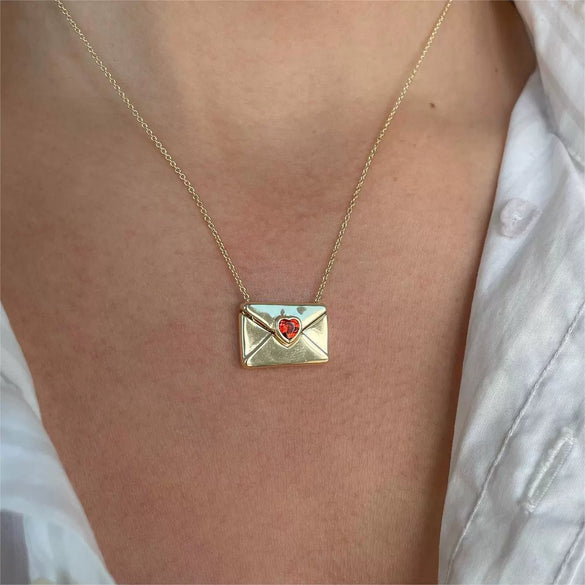 Necklace Copper Geometric Style Ochain Electroplating Love Envelope Box With I Love You Motto