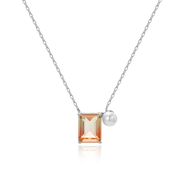 Necklace Copper Geometric Zirconia O Word Chain