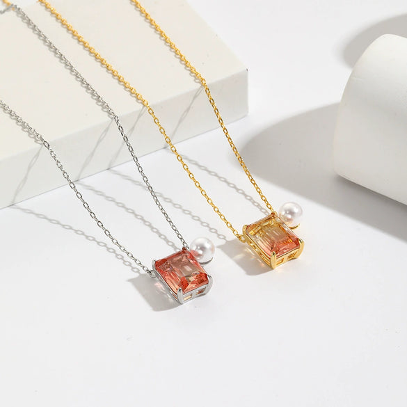 Necklace Copper Geometric Zirconia O Word Chain