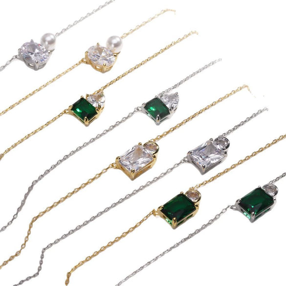 Necklace Copper Geometric Zirconia O Word Chain