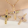 Necklace Copper Gold Plated Micro Inlay Color Zircon Geometric Cross Pendant Creative Fashion