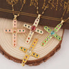 Necklace Copper Gold Plated Micro Inlay Color Zircon Geometric Cross Pendant Creative Fashion