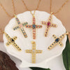 Necklace Copper Gold Plated Micro Inlay Color Zircon Geometric Cross Pendant Creative Fashion