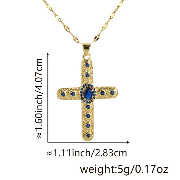 Necklace Copper Gold Plated Micro Inlay Color Zircon Geometric Cross Pendant Creative Fashion