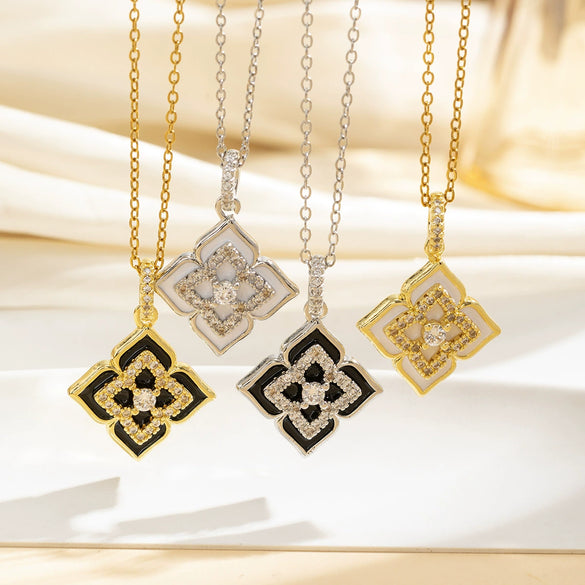Necklace Copper Goldplated Flower Fourleaf Clover Rhombus Simple Versatile Women's O Word Chain Jewelry