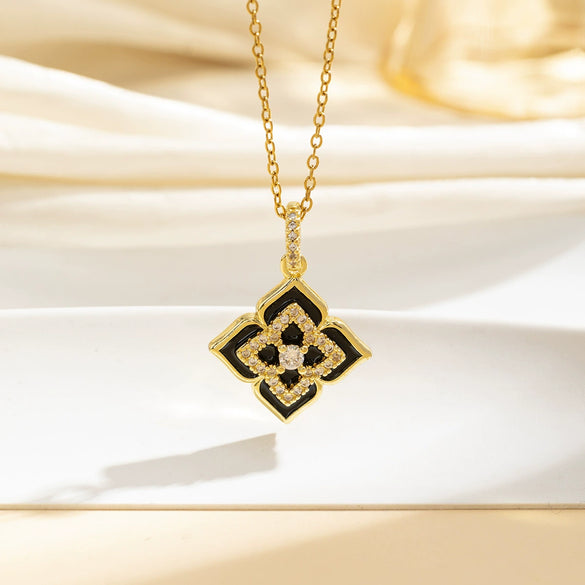 Necklace Copper Goldplated Flower Fourleaf Clover Rhombus Simple Versatile Women's O Word Chain Jewelry