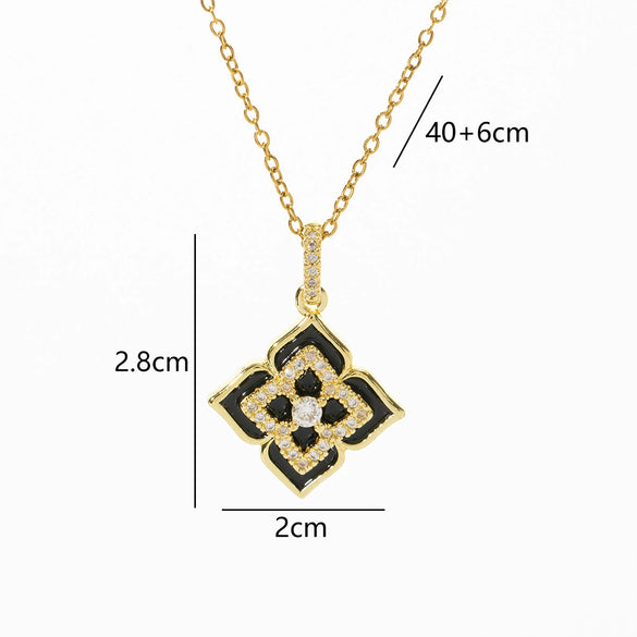 Necklace Copper Goldplated Flower Fourleaf Clover Rhombus Simple Versatile Women's O Word Chain Jewelry