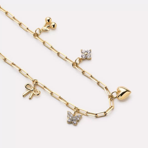Necklace Copper Heart Butterfly Bow Set With Diamonds Simple Cute Style