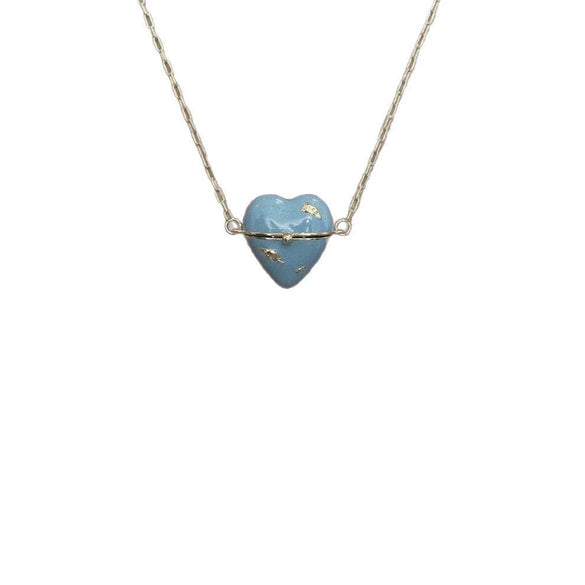 Necklace Copper Heart Shape Enamel Inlaid With Pearls