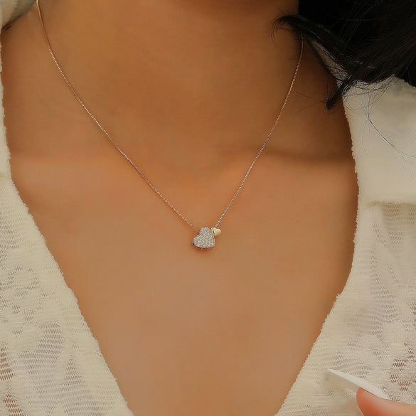 Necklace Copper Heart Shape With Diamonds Ins Style Light Luxury Niche Design For Women