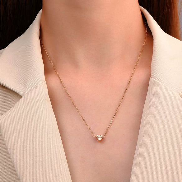 Necklace Copper Heart Shape With Diamonds Ins Style Light Luxury Niche Design For Women