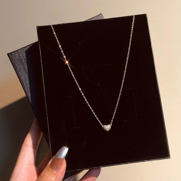 Necklace Copper Heart Shape With Diamonds Ins Style Light Luxury Niche Design For Women