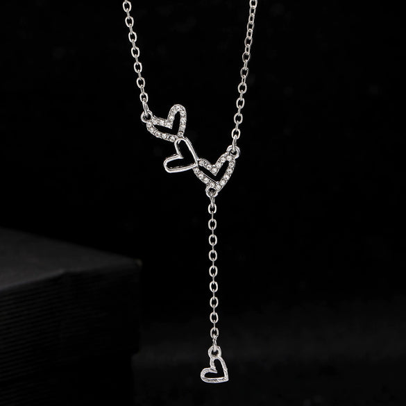 Necklace Copper Heart Shape With Diamonds Ins Style Light Luxury Niche Design For Women
