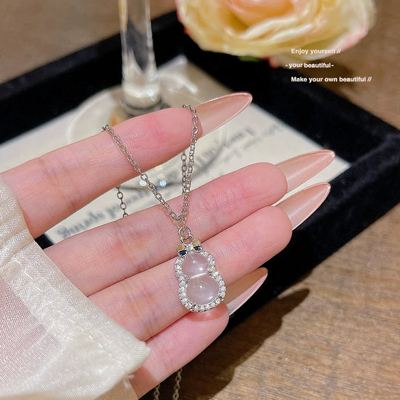 Necklace Copper Imitation White Chalcedony Mixed Gemstone Setting Geometric Zirconia Women's