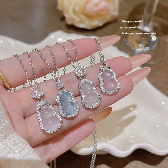 Necklace Copper Imitation White Chalcedony Mixed Gemstone Setting Geometric Zirconia Women's