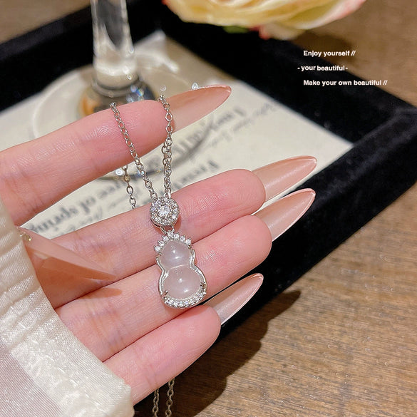 Necklace Copper Imitation White Chalcedony Mixed Gemstone Setting Geometric Zirconia Women's
