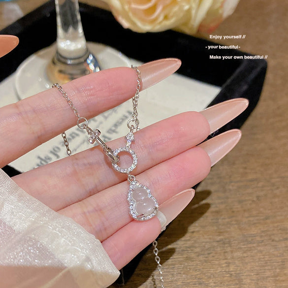 Necklace Copper Imitation White Chalcedony Mixed Gemstone Setting Geometric Zirconia Women's
