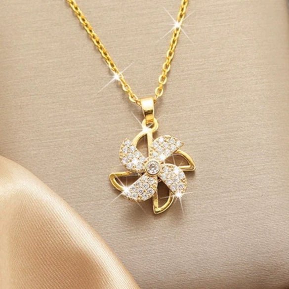 Necklace Copper Inlaid Zircon Four Leaf Clover Pendant With Titanium Steel Chain Electroplating Design For Women