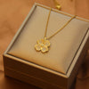 Necklace Copper Inlaid Zircon Four Leaf Clover Pendant With Titanium Steel Chain Electroplating Design For Women