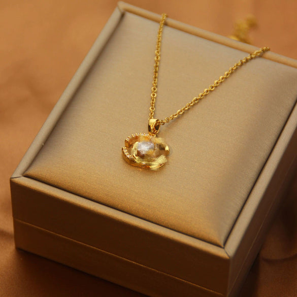 Necklace Copper Inlaid Zircon Four Leaf Clover Pendant With Titanium Steel Chain Electroplating Design For Women