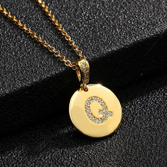 Necklace Copper Inlaid Zircon Letter Geometric Oshaped Titanium Steel Chain Unisex Stylish