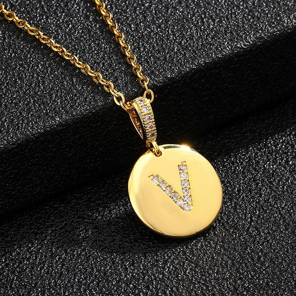 Necklace Copper Inlaid Zircon Letter Geometric Oshaped Titanium Steel Chain Unisex Stylish