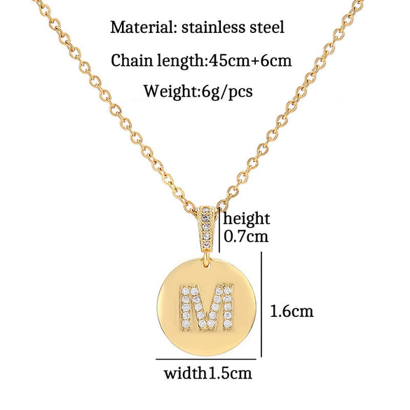 Necklace Copper Inlaid Zircon Letter Geometric Oshaped Titanium Steel Chain Unisex Stylish
