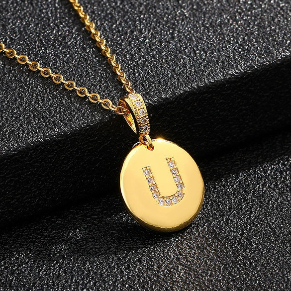 Necklace Copper Inlaid Zircon Letter Geometric Oshaped Titanium Steel Chain Unisex Stylish