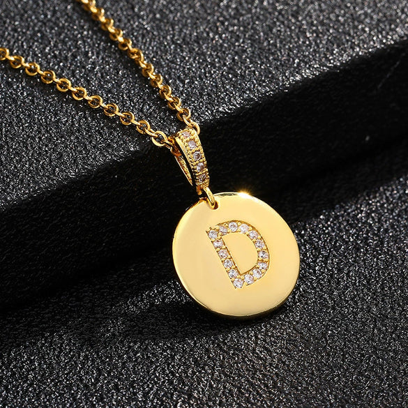 Necklace Copper Inlaid Zircon Letter Geometric Oshaped Titanium Steel Chain Unisex Stylish