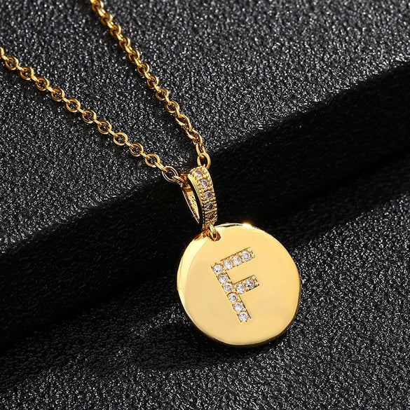 Necklace Copper Inlaid Zircon Letter Geometric Oshaped Titanium Steel Chain Unisex Stylish