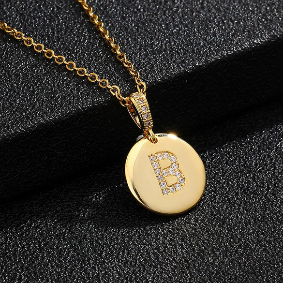 Necklace Copper Inlaid Zircon Letter Geometric Oshaped Titanium Steel Chain Unisex Stylish
