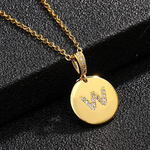 Necklace Copper Inlaid Zircon Letter Geometric Oshaped Titanium Steel Chain Unisex Stylish