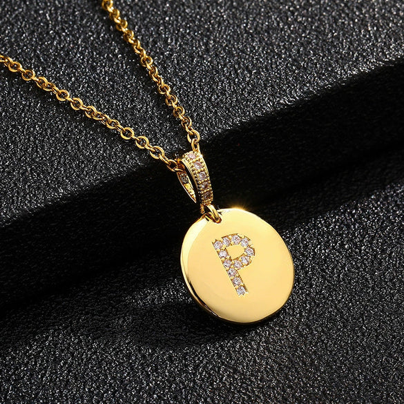Necklace Copper Inlaid Zircon Letter Geometric Oshaped Titanium Steel Chain Unisex Stylish
