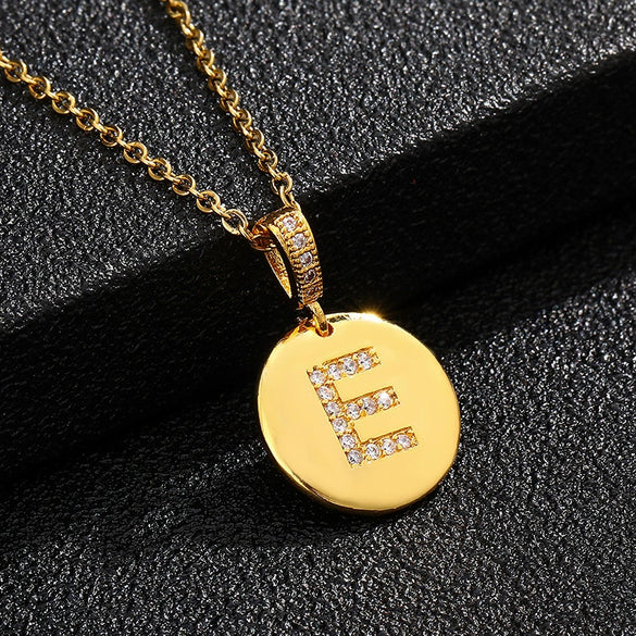 Necklace Copper Inlaid Zircon Letter Geometric Oshaped Titanium Steel Chain Unisex Stylish