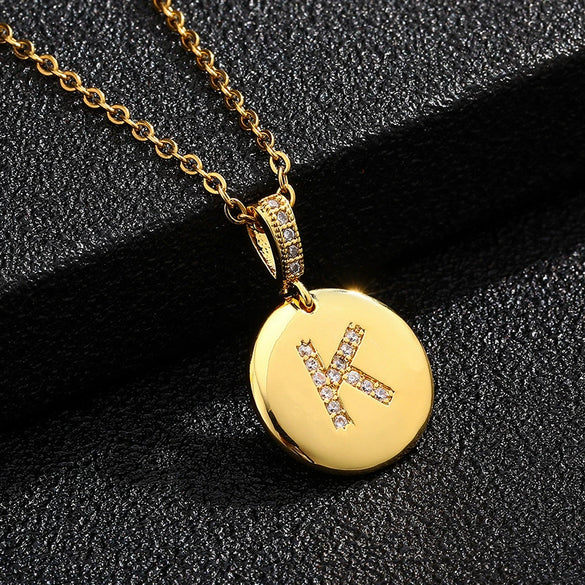 Necklace Copper Inlaid Zircon Letter Geometric Oshaped Titanium Steel Chain Unisex Stylish