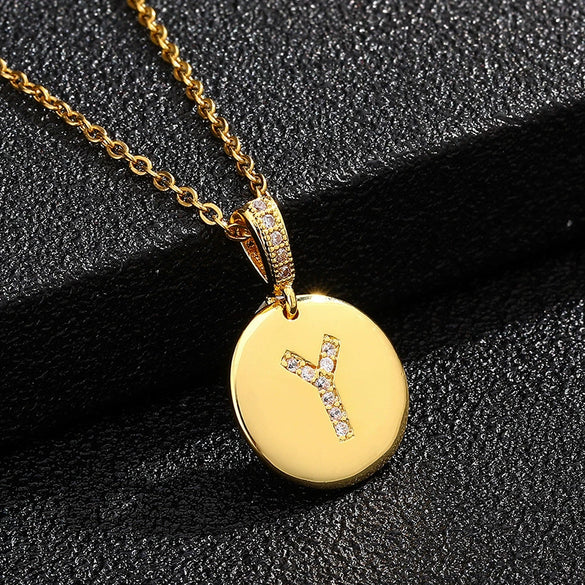 Necklace Copper Inlaid Zircon Letter Geometric Oshaped Titanium Steel Chain Unisex Stylish