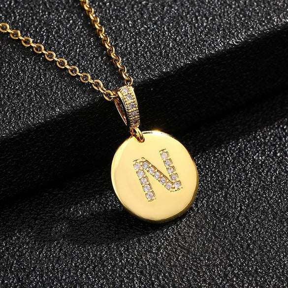 Necklace Copper Inlaid Zircon Letter Geometric Oshaped Titanium Steel Chain Unisex Stylish