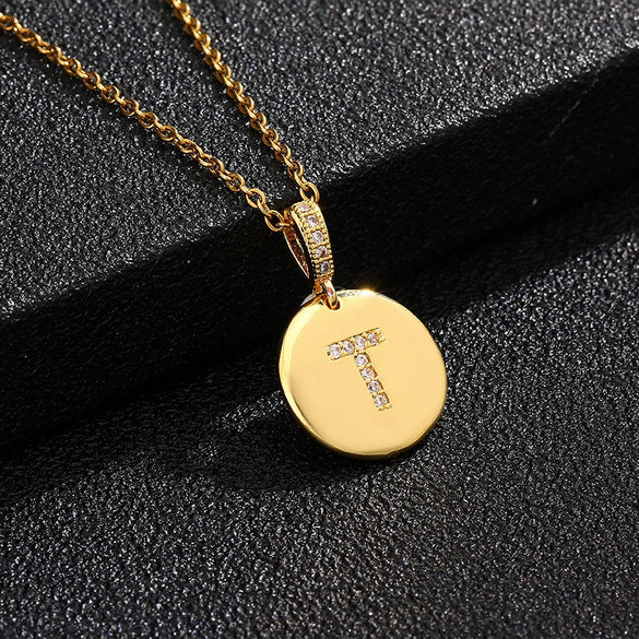 Necklace Copper Inlaid Zircon Letter Geometric Oshaped Titanium Steel Chain Unisex Stylish